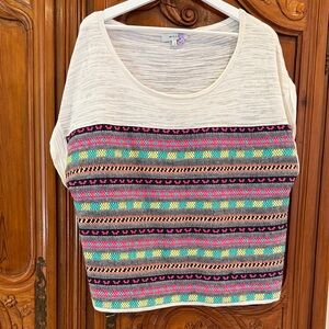 Milly embroidered southwestern short sleeve top, EUC, size L